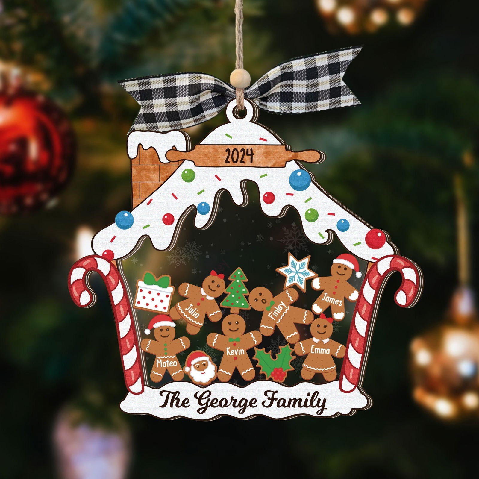 Personalized Gingerbread Family Christmas Ornament, Family 5 Layers Shaker Ornament Wood and Acrylic CF198 - 19Gifts