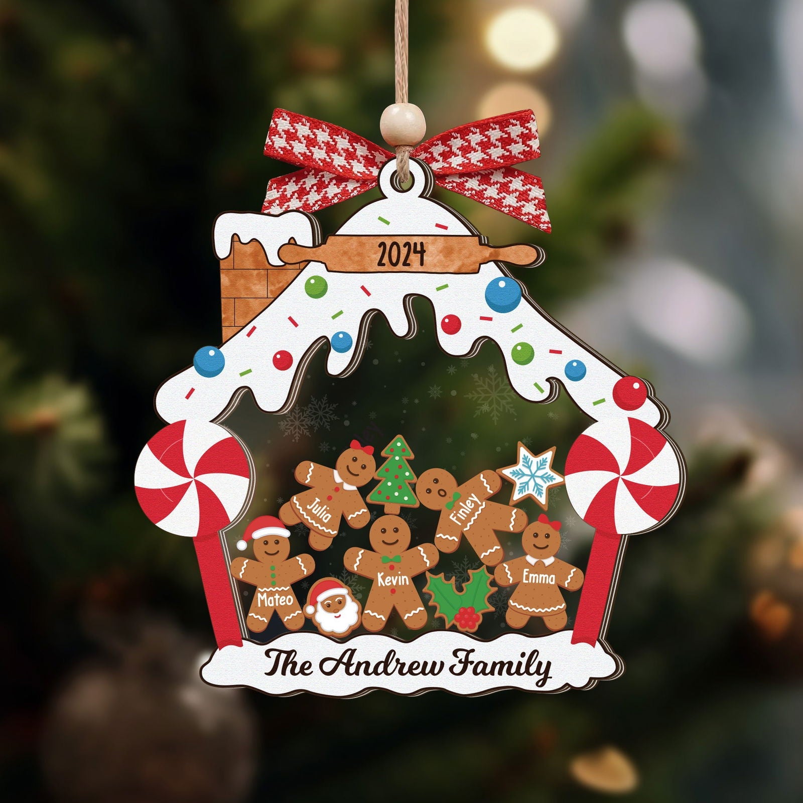 Personalized Gingerbread Family Christmas Ornament, Family 5 Layers Shaker Ornament Wood and Acrylic CF198 - 19Gifts