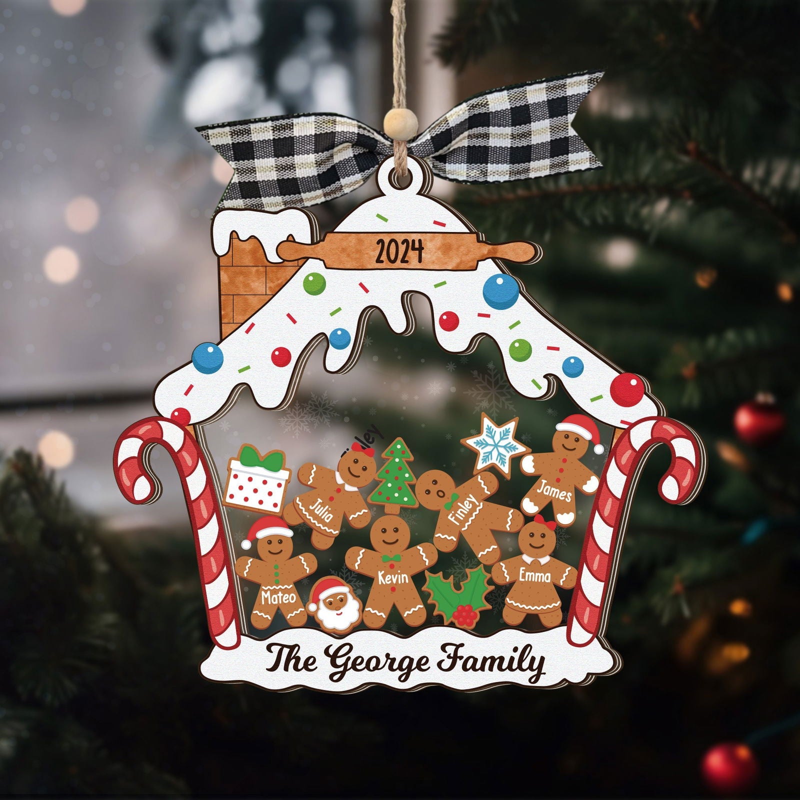 Personalized Gingerbread Family Christmas Ornament, Family 5 Layers Shaker Ornament Wood and Acrylic CF198 - 19Gifts