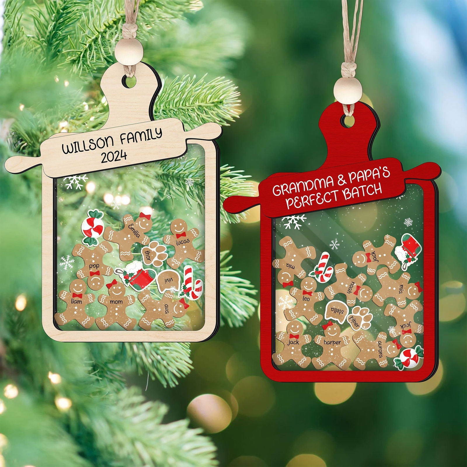 Personalized Gingerbread Family Ornament 2024, 4D Customized Shaked Ornament CF82 - 19Gifts