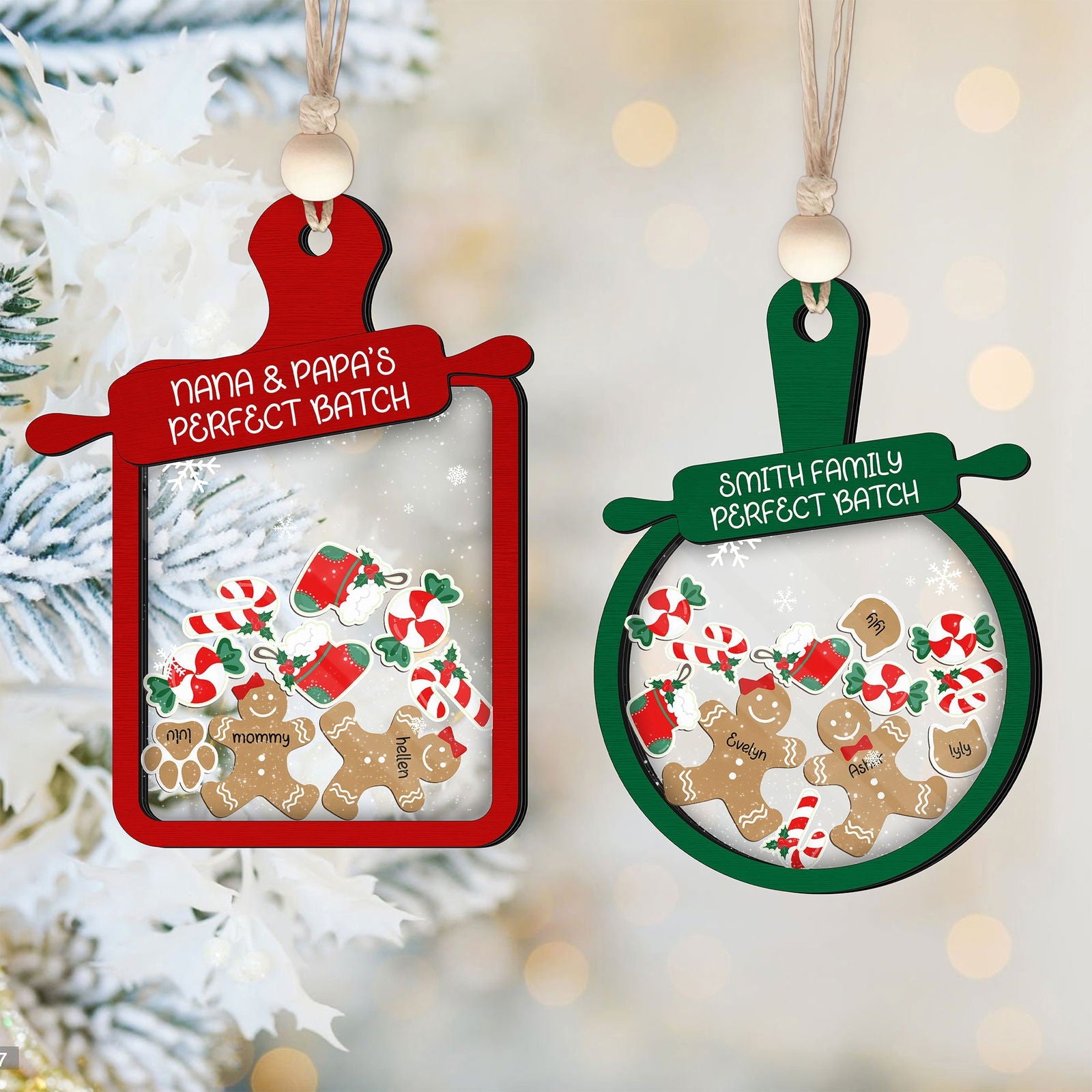Personalized Gingerbread Family Ornament 2024, 4D Customized Shaked Ornament CF82 - 19Gifts