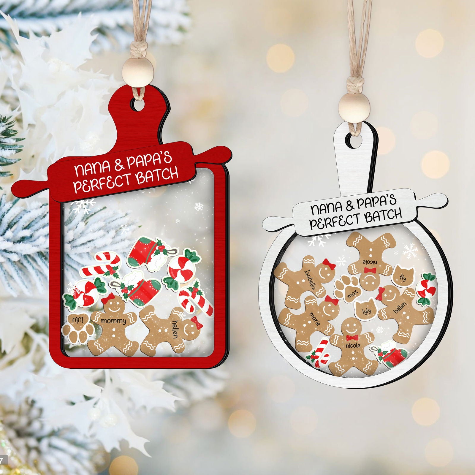 Personalized Gingerbread Family Ornament 2024, 4D Customized Shaked Ornament CF82 - 19Gifts