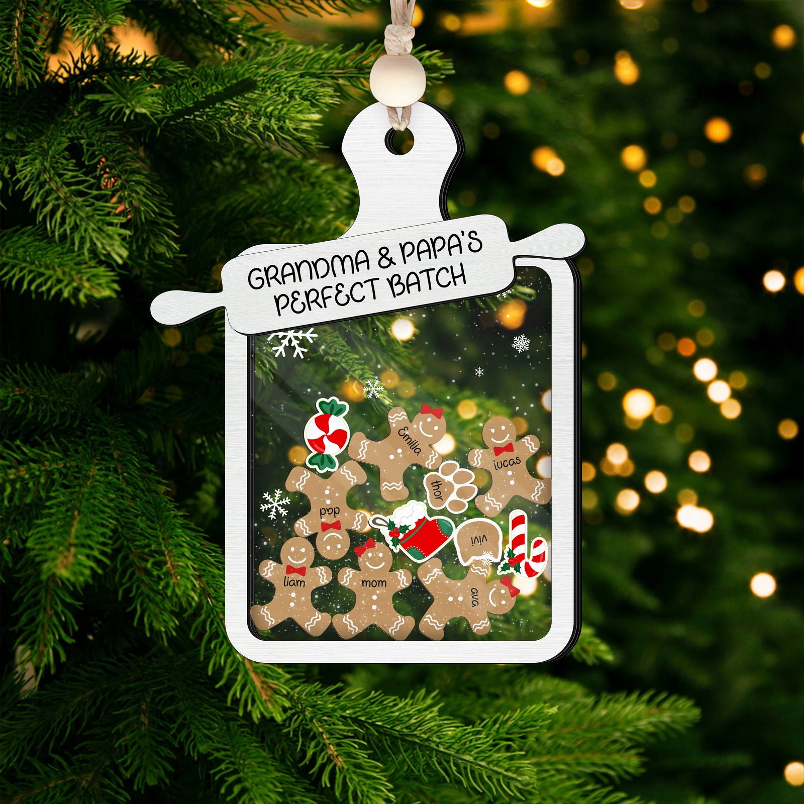 Personalized Gingerbread Family Ornament 2024, 4D Customized Shaked Ornament CF82 - 19Gifts