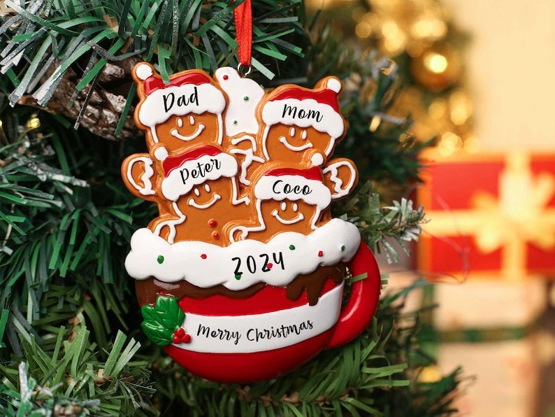 Personalized Gingerbread Family Ornament, Resin Christmas Family Ornament, CF93 - 19Gifts