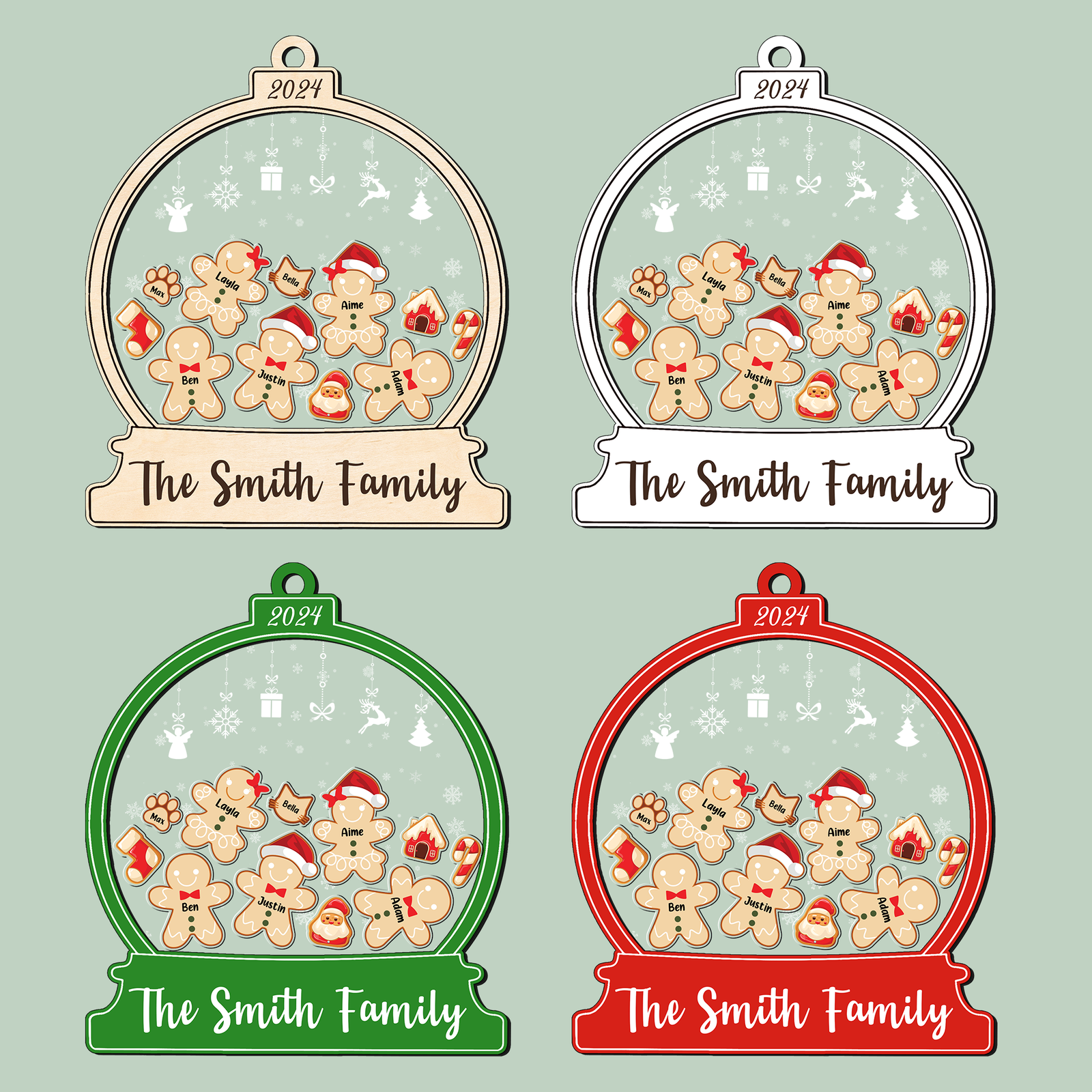 Personalized Gingerbread Family Shaker Ornament, Custom Family Christmas Ornament CF193 - 19Gifts