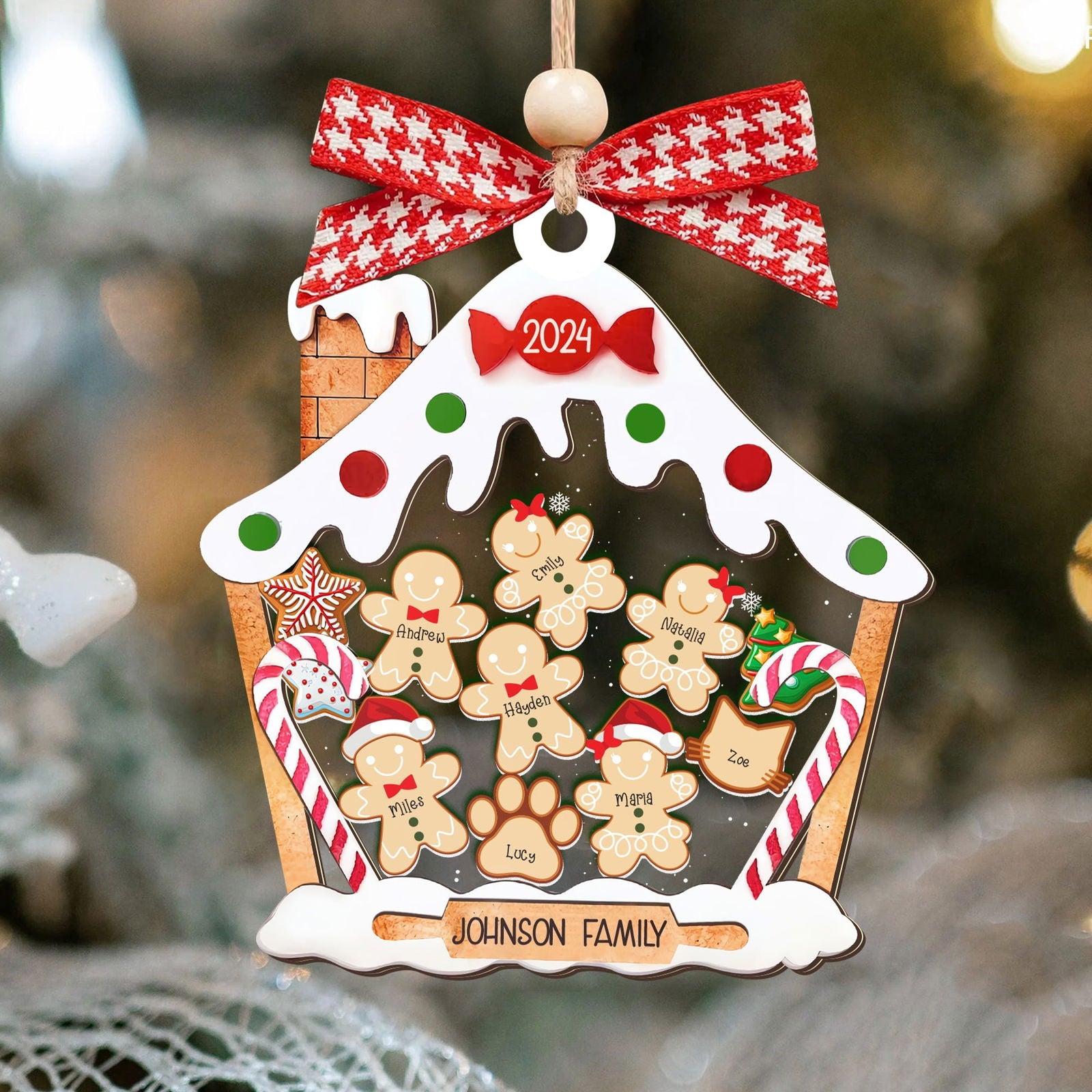 Personalized Gingerbread House Family Ornament With Names, Custom Family Christmas Ornament CF506 - 19Gifts