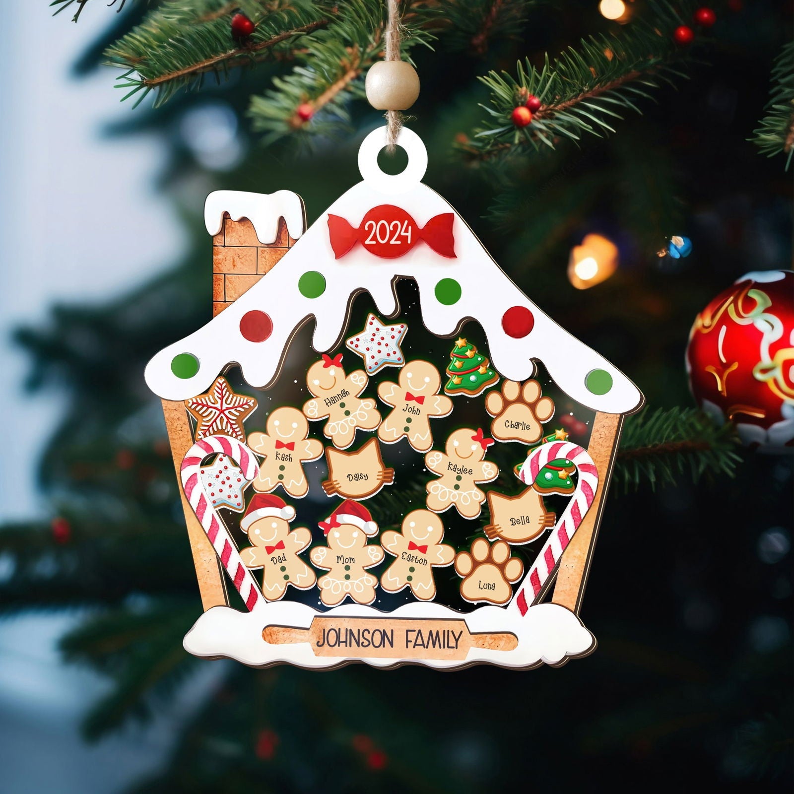 Personalized Gingerbread House Family Ornament With Names, Custom Family Christmas Ornament CF506 - 19Gifts
