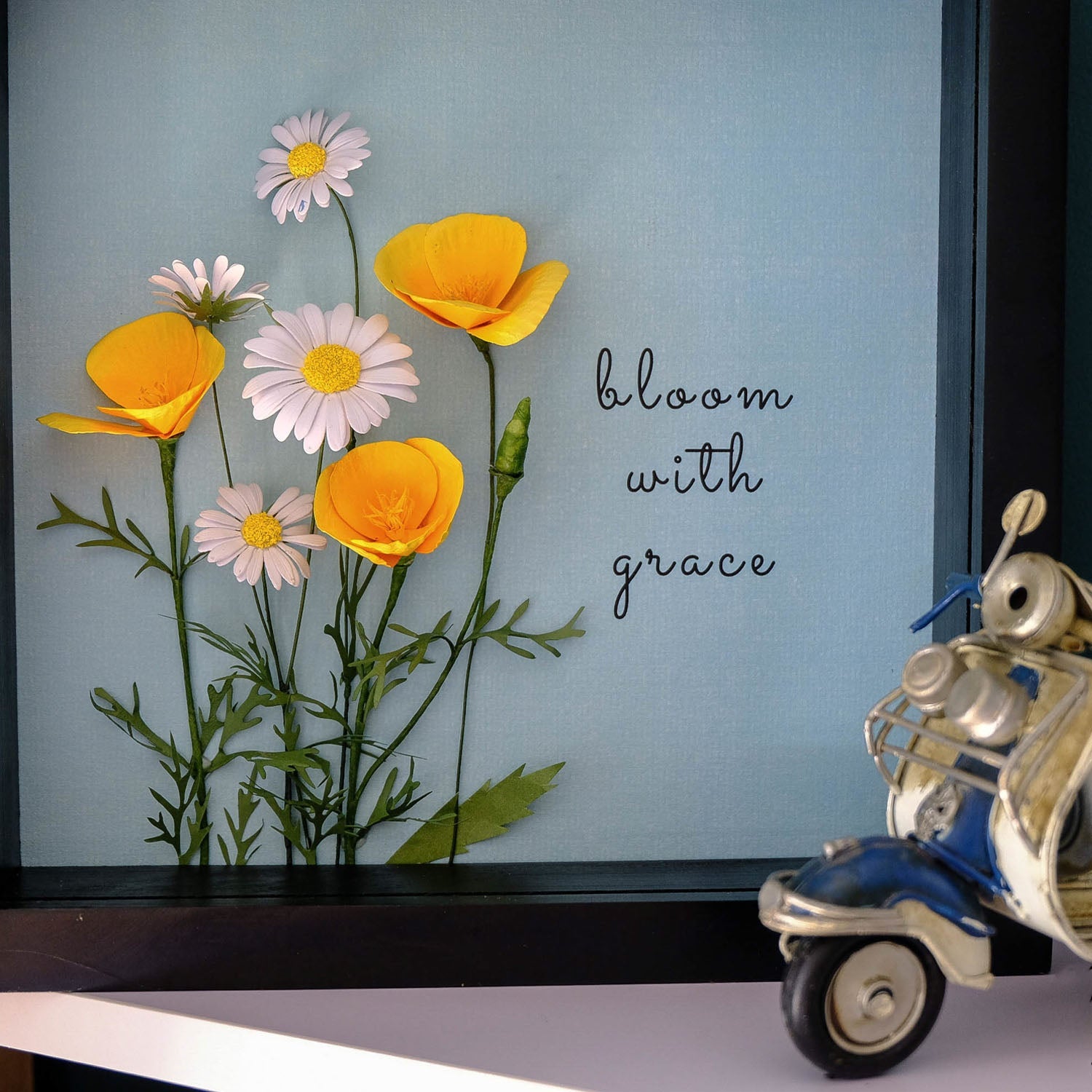 Personalized Golden Poppy Flower Frame, 3D Handcrafted Paper Flower Art - 19Gifts