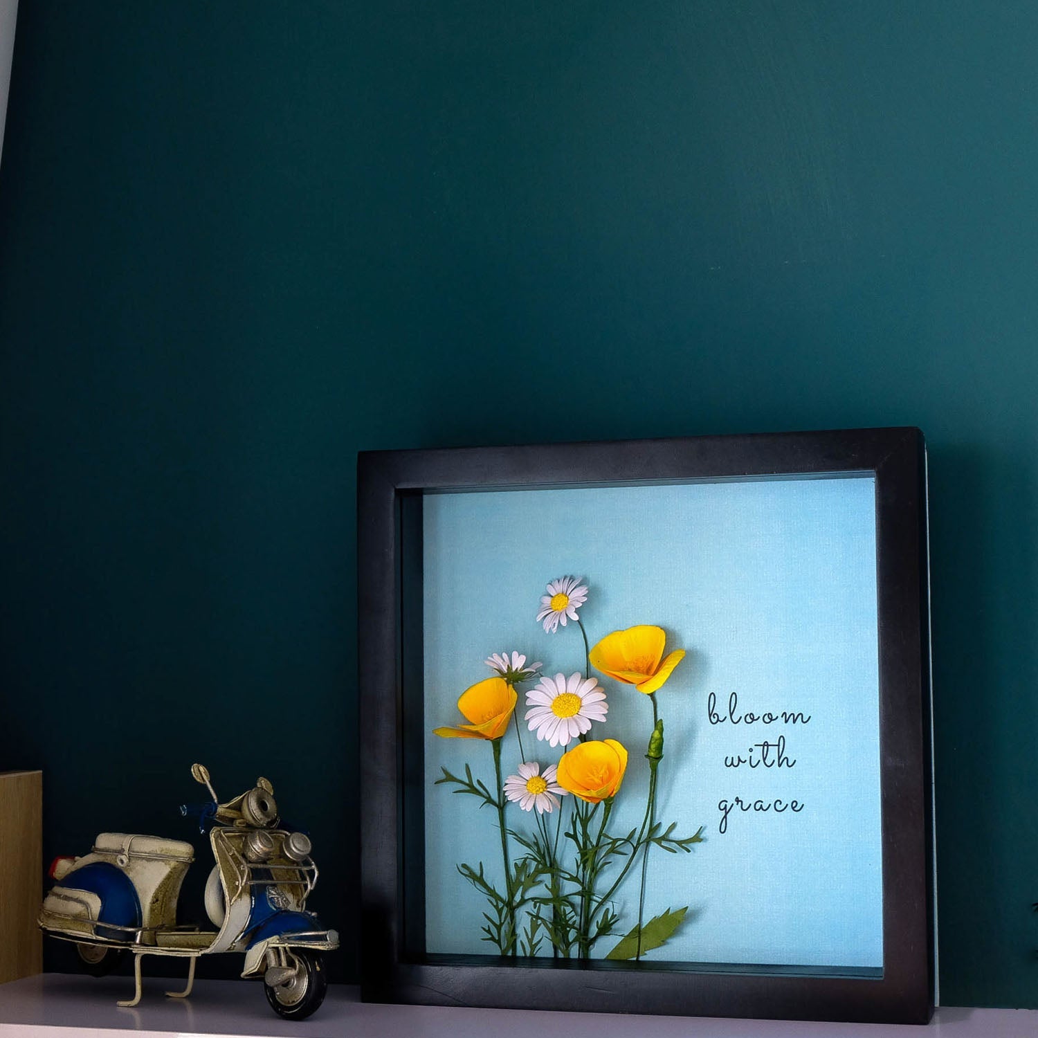 Personalized Golden Poppy Flower Frame, 3D Handcrafted Paper Flower Art - 19Gifts