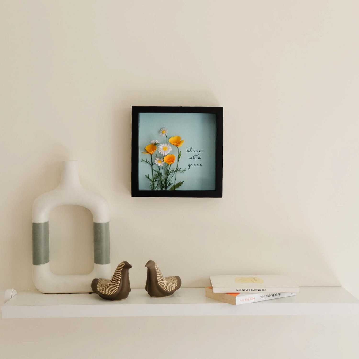 Personalized Golden Poppy Flower Frame, 3D Handcrafted Paper Flower Art - 19Gifts