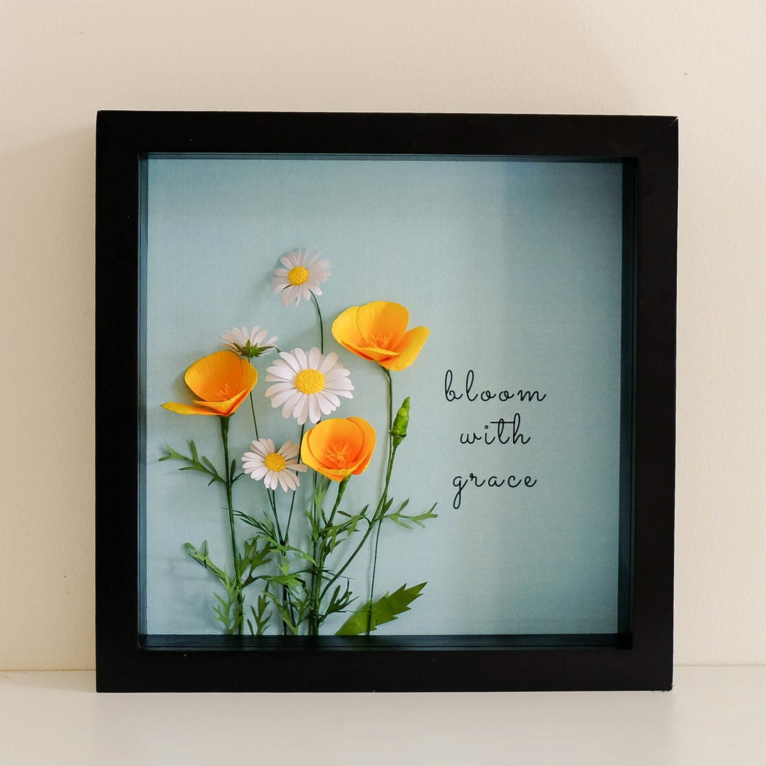 Personalized Golden Poppy Flower Frame, 3D Handcrafted Paper Flower Art - 19Gifts