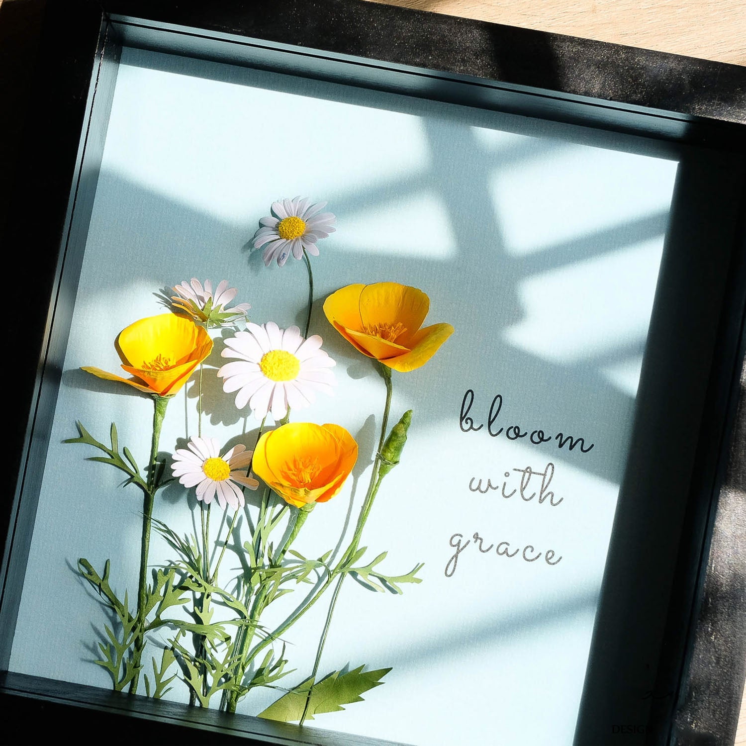 Personalized Golden Poppy Flower Frame, 3D Handcrafted Paper Flower Art - 19Gifts