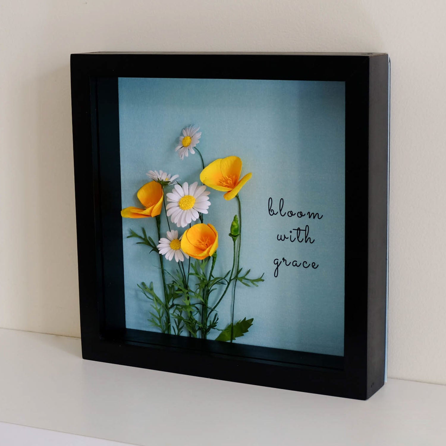 Personalized Golden Poppy Flower Frame, 3D Handcrafted Paper Flower Art - 19Gifts