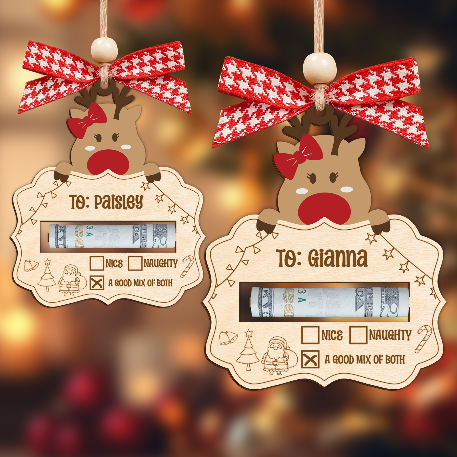 Personalized Good Mix Of Both Money Holder Ornament, Cute Reindeer Money Holder MH42 - 19Gifts