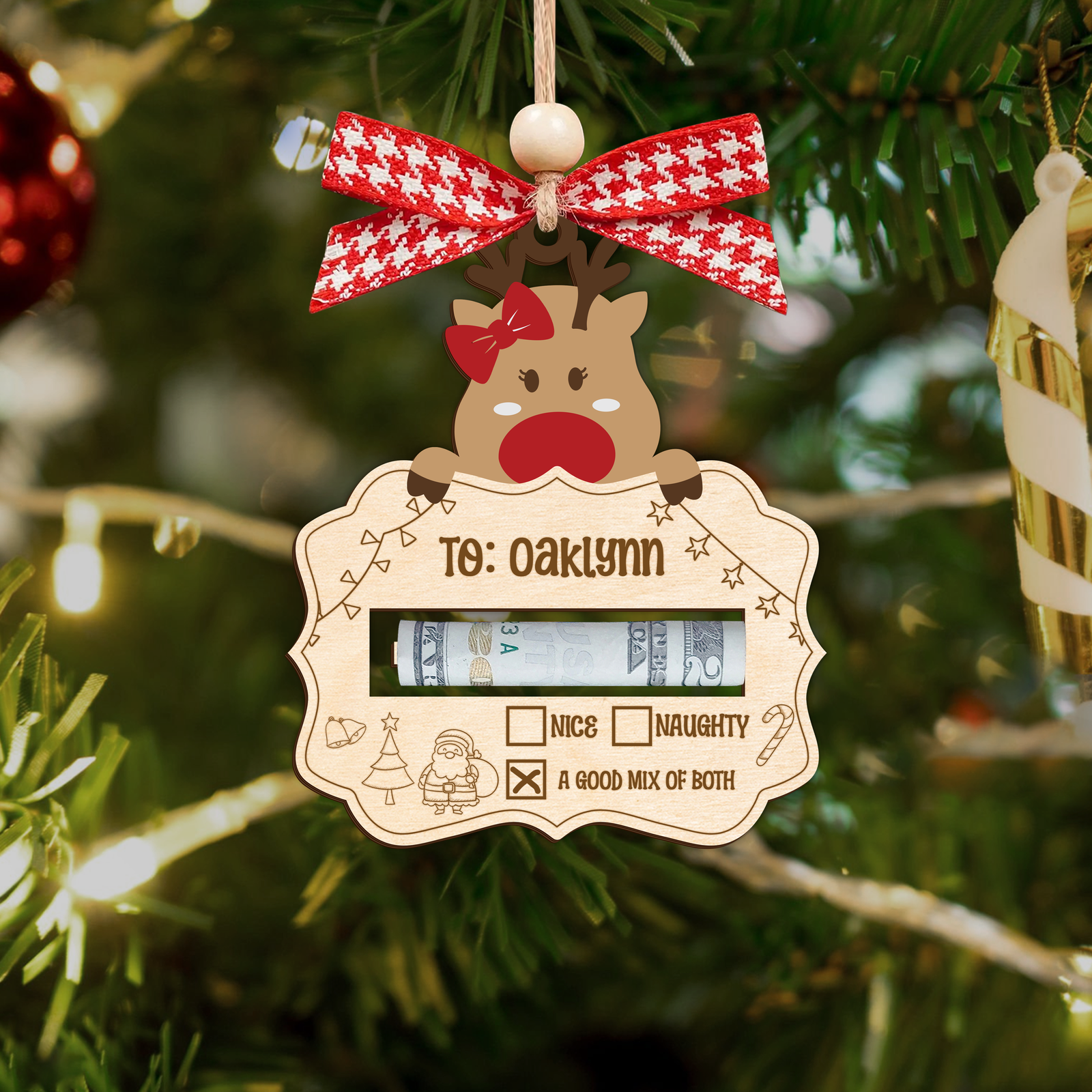 Personalized Good Mix Of Both Money Holder Ornament, Cute Reindeer Money Holder MH42 - 19Gifts