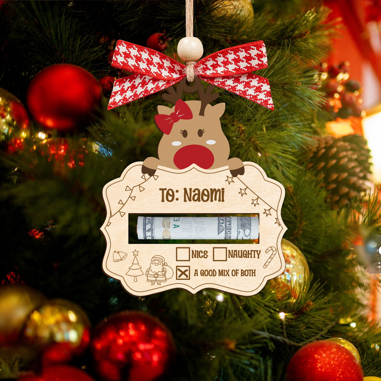 Personalized Good Mix Of Both Money Holder Ornament, Cute Reindeer Money Holder MH42 - 19Gifts