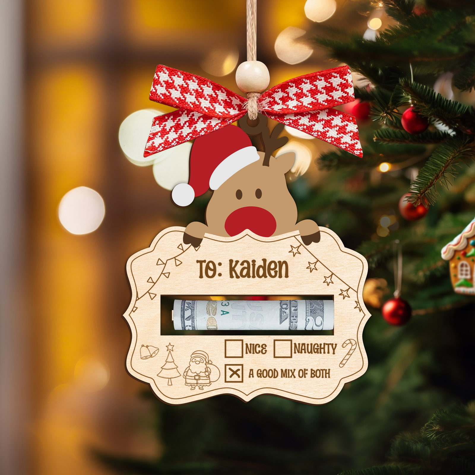 Personalized Good Mix Of Both Money Holder Ornament, Cute Reindeer Money Holder MH42 - 19Gifts