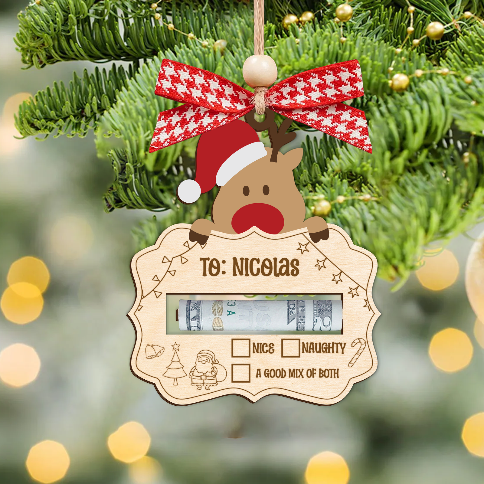 Personalized Good Mix Of Both Money Holder Ornament, Cute Reindeer Money Holder MH42 - 19Gifts
