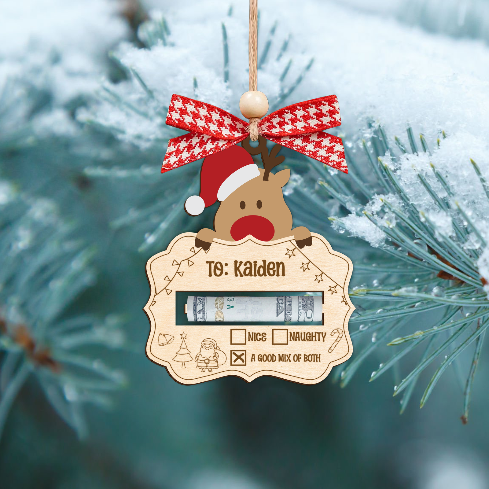 Personalized Good Mix Of Both Money Holder Ornament, Cute Reindeer Money Holder MH42 - 19Gifts