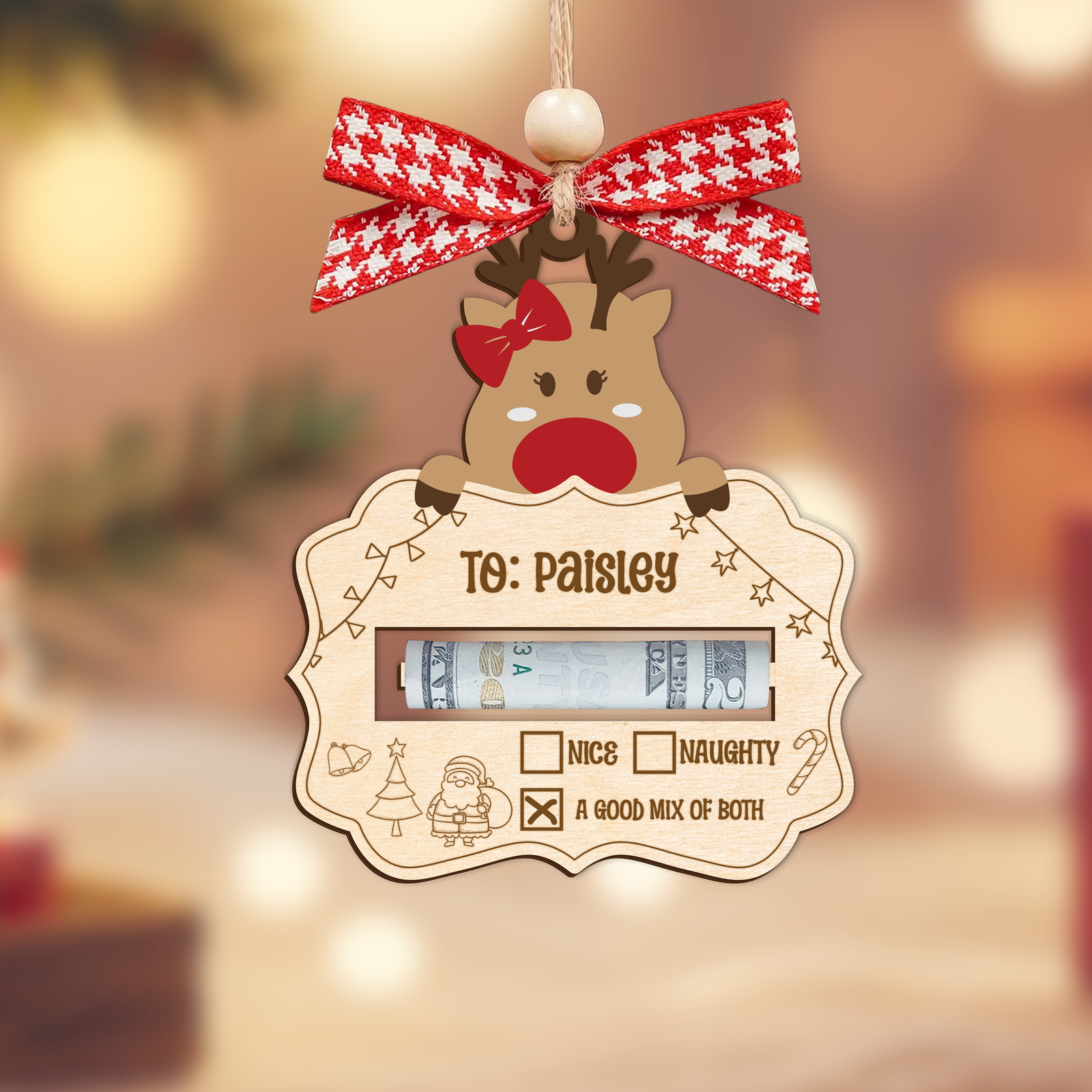 Personalized Good Mix Of Both Money Holder Ornament, Cute Reindeer Money Holder MH42 - 19Gifts