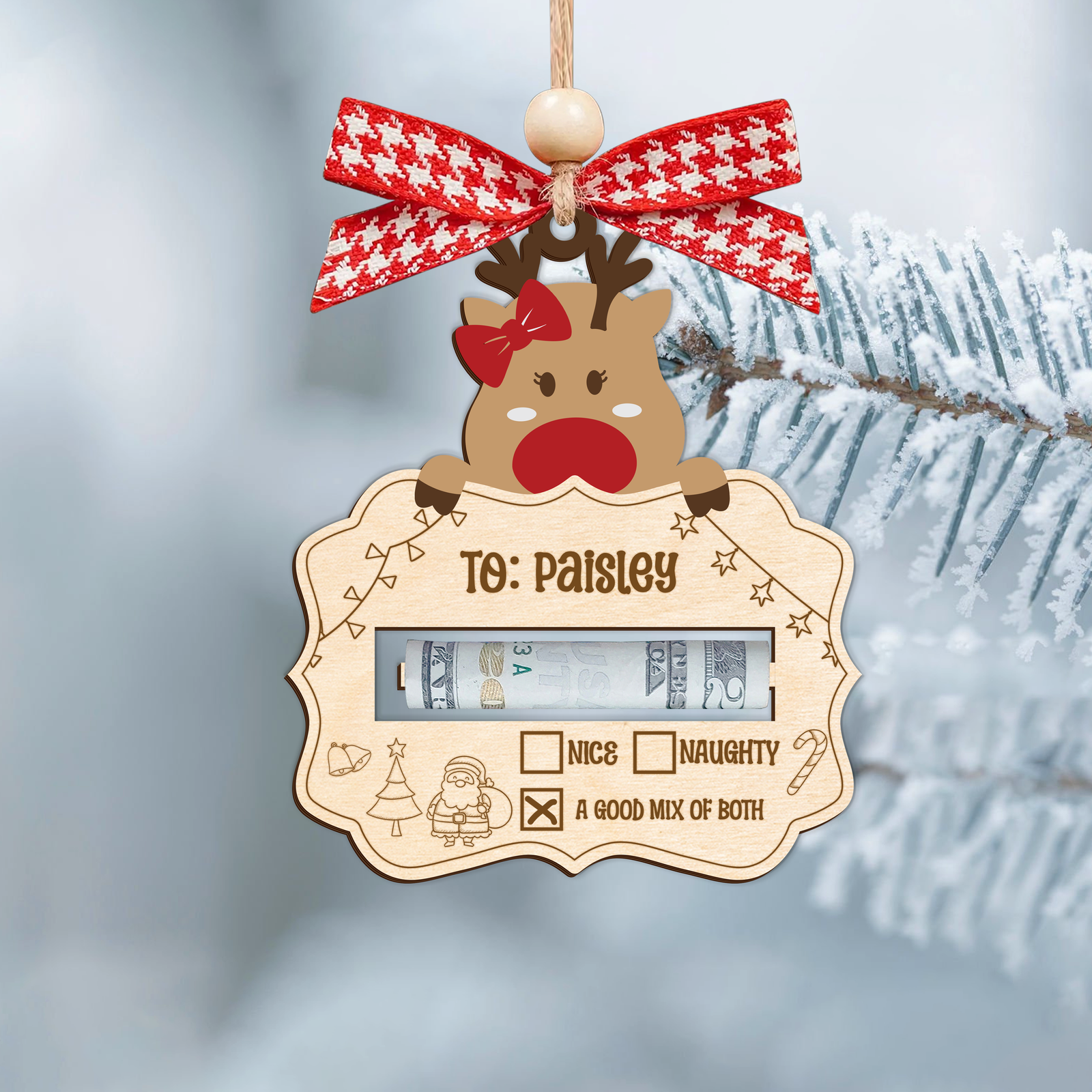 Personalized Good Mix Of Both Money Holder Ornament, Cute Reindeer Money Holder MH42 - 19Gifts