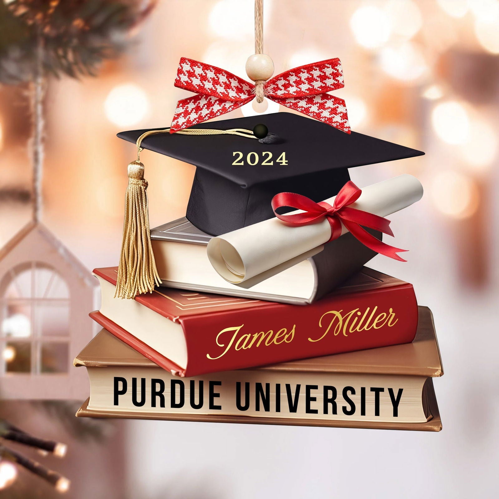 Personalized Graduation Cap Ornament With Books, Custom Graduation Ornament CF273 - 19Gifts