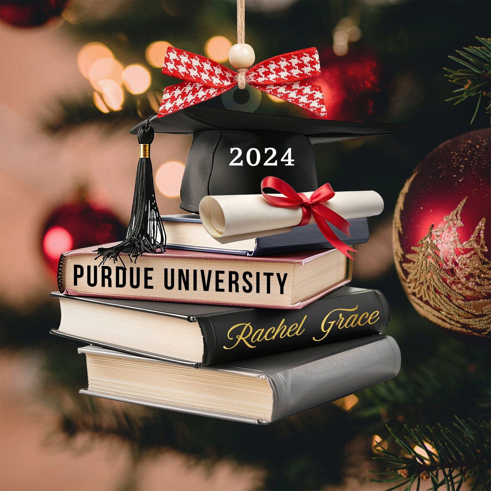 Personalized Graduation Cap Ornament With Books, Custom Graduation Ornament CF273 - 19Gifts