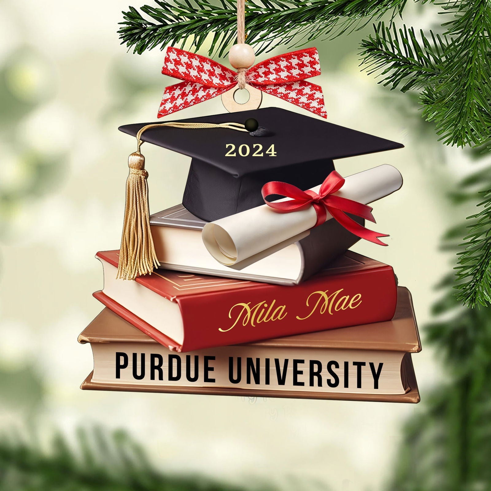Personalized Graduation Cap Ornament With Books, Custom Graduation Ornament CF273 - 19Gifts