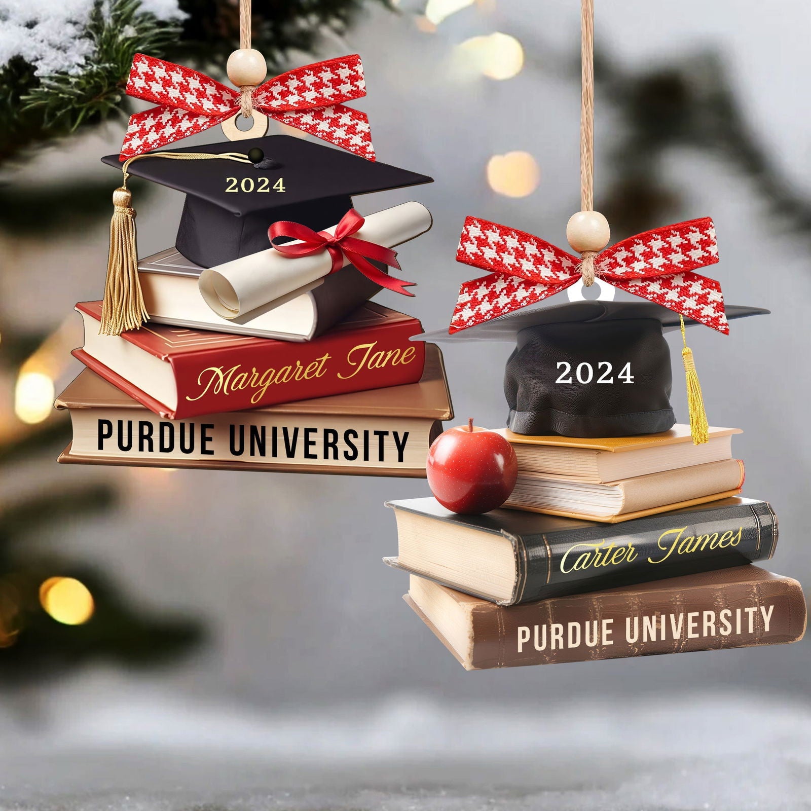 Personalized Graduation Cap Ornament With Books, Custom Graduation Ornament CF273 - 19Gifts