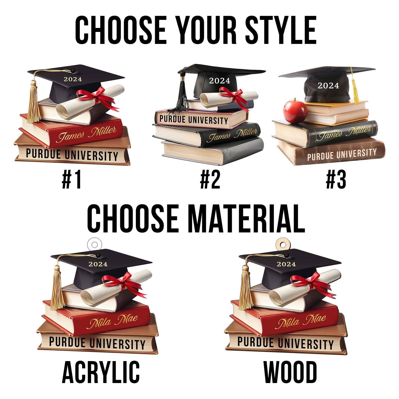 Personalized Graduation Cap Ornament With Books, Custom Graduation Ornament CF273 - 19Gifts