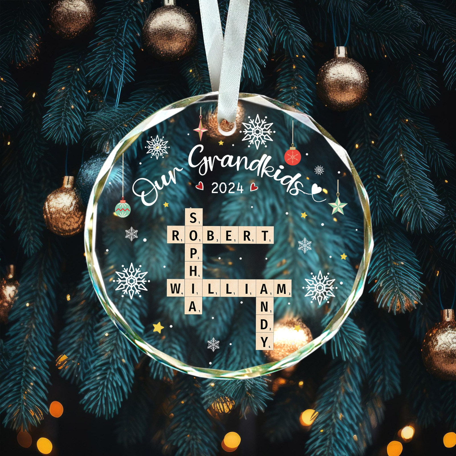 Personalized Grandkid Names Glass Ornament, Grandkids Crossword Puzzle Art Ornament, Gifts For Grandma from Grandchildren, Grandma Gifts Grandkids GX04-89 - 19Gifts