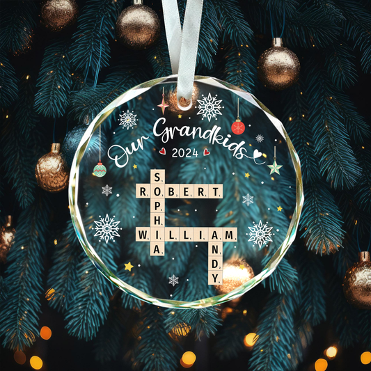 Personalized Grandkid Names Glass Ornament, Grandkids Crossword Puzzle Art Ornament, Gifts For Grandma from Grandchildren, Grandma Gifts Grandkids GX04-89 - 19Gifts