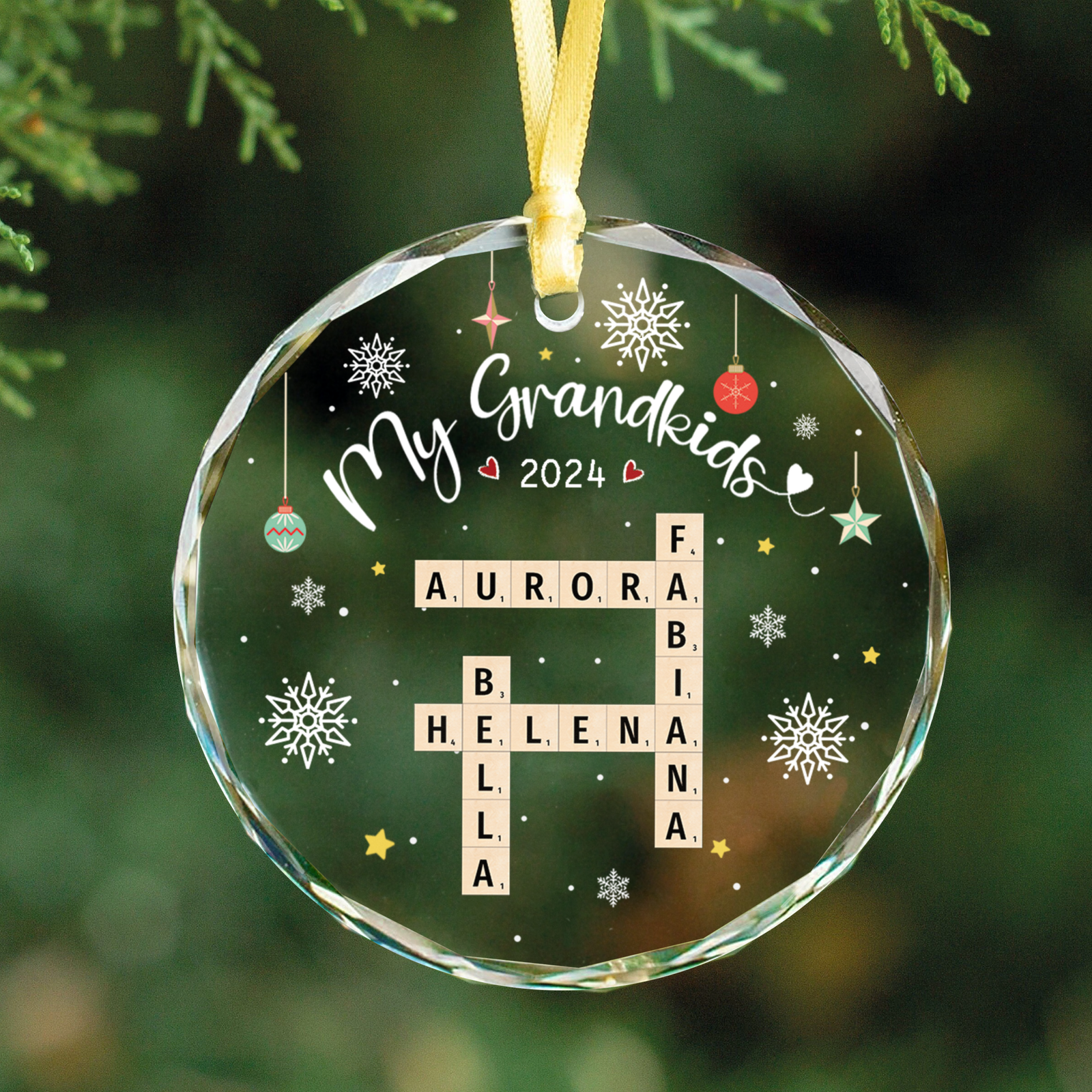 Personalized Grandkid Names Glass Ornament, Grandkids Crossword Puzzle Art Ornament, Gifts For Grandma from Grandchildren, Grandma Gifts Grandkids GX04-89 - 19Gifts