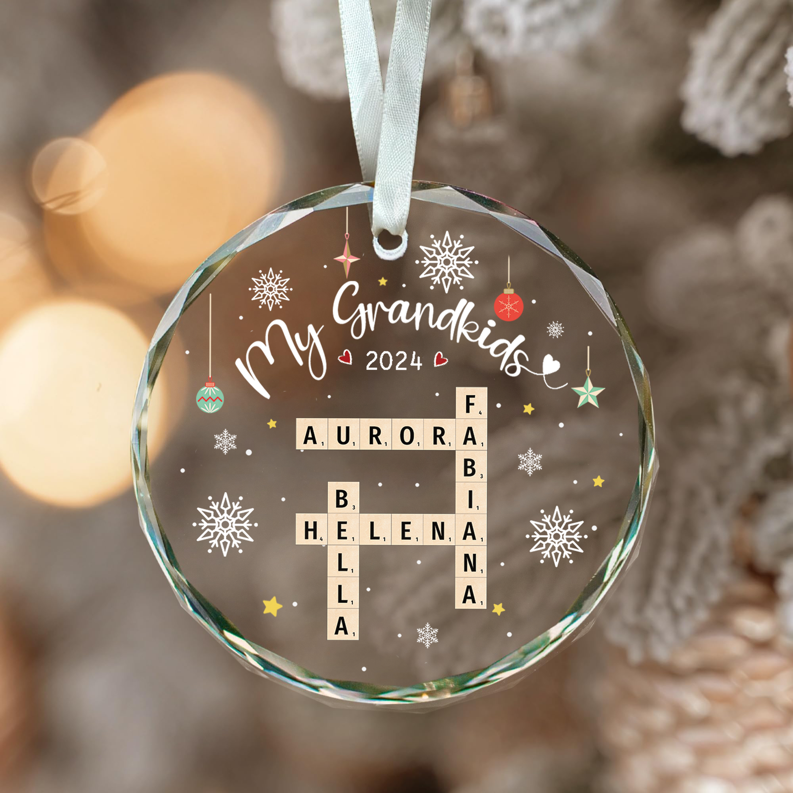 Personalized Grandkid Names Glass Ornament, Grandkids Crossword Puzzle Art Ornament, Gifts For Grandma from Grandchildren, Grandma Gifts Grandkids GX04-89 - 19Gifts