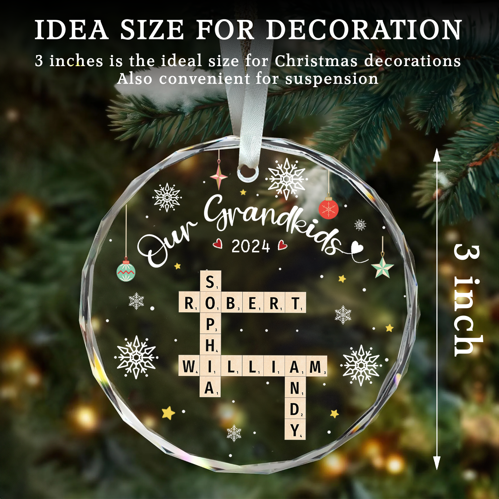 Personalized Grandkid Names Glass Ornament, Grandkids Crossword Puzzle Art Ornament, Gifts For Grandma from Grandchildren, Grandma Gifts Grandkids GX04-89 - 19Gifts
