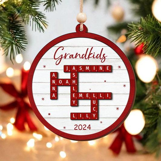 Personalized Grandkids Crossword Puzzle Wooden Ornament, Family Names Christmas Ornaments 2024, CF932 - 19Gifts