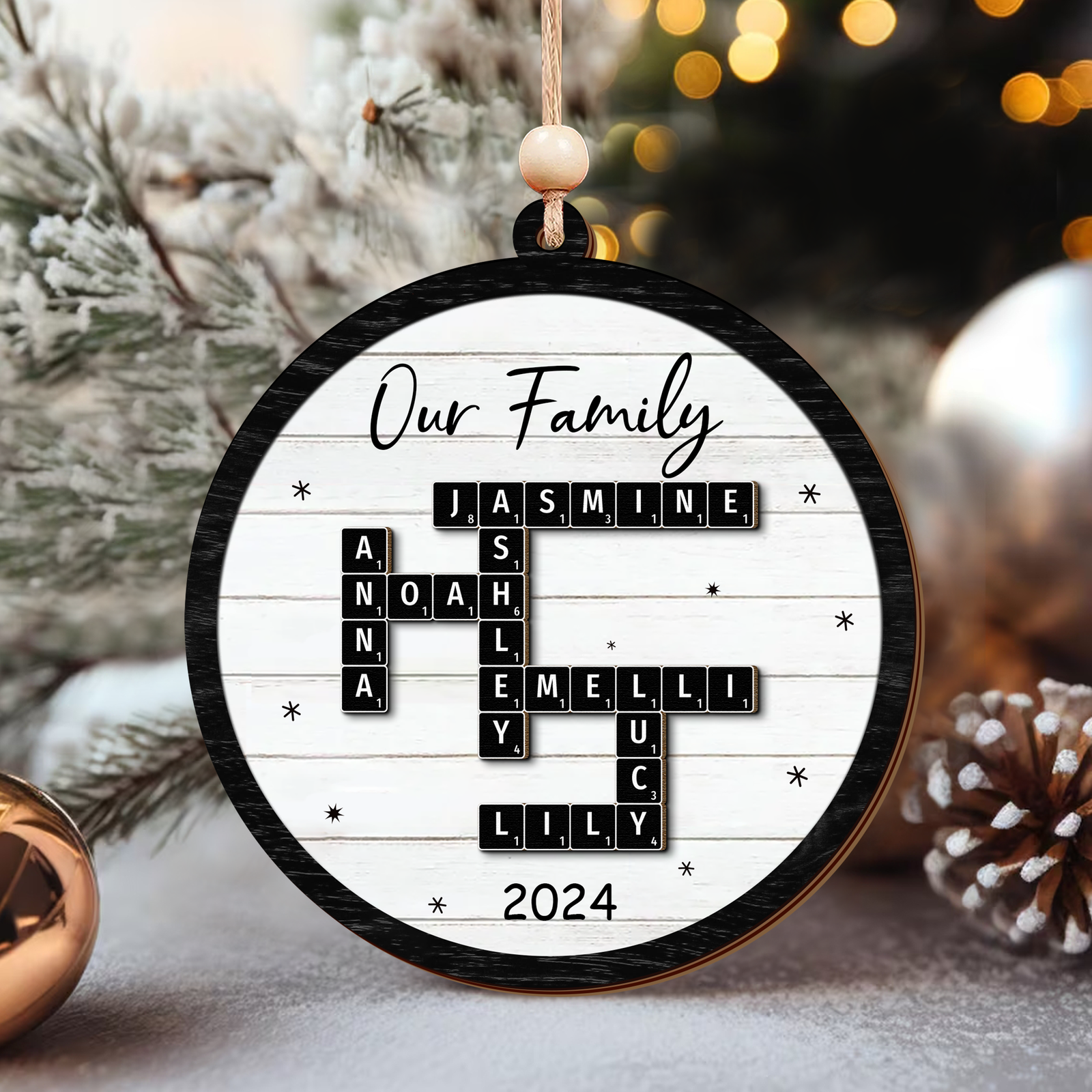 Personalized Grandkids Crossword Puzzle Wooden Ornament, Family Names Christmas Ornaments 2024, CF932 - 19Gifts