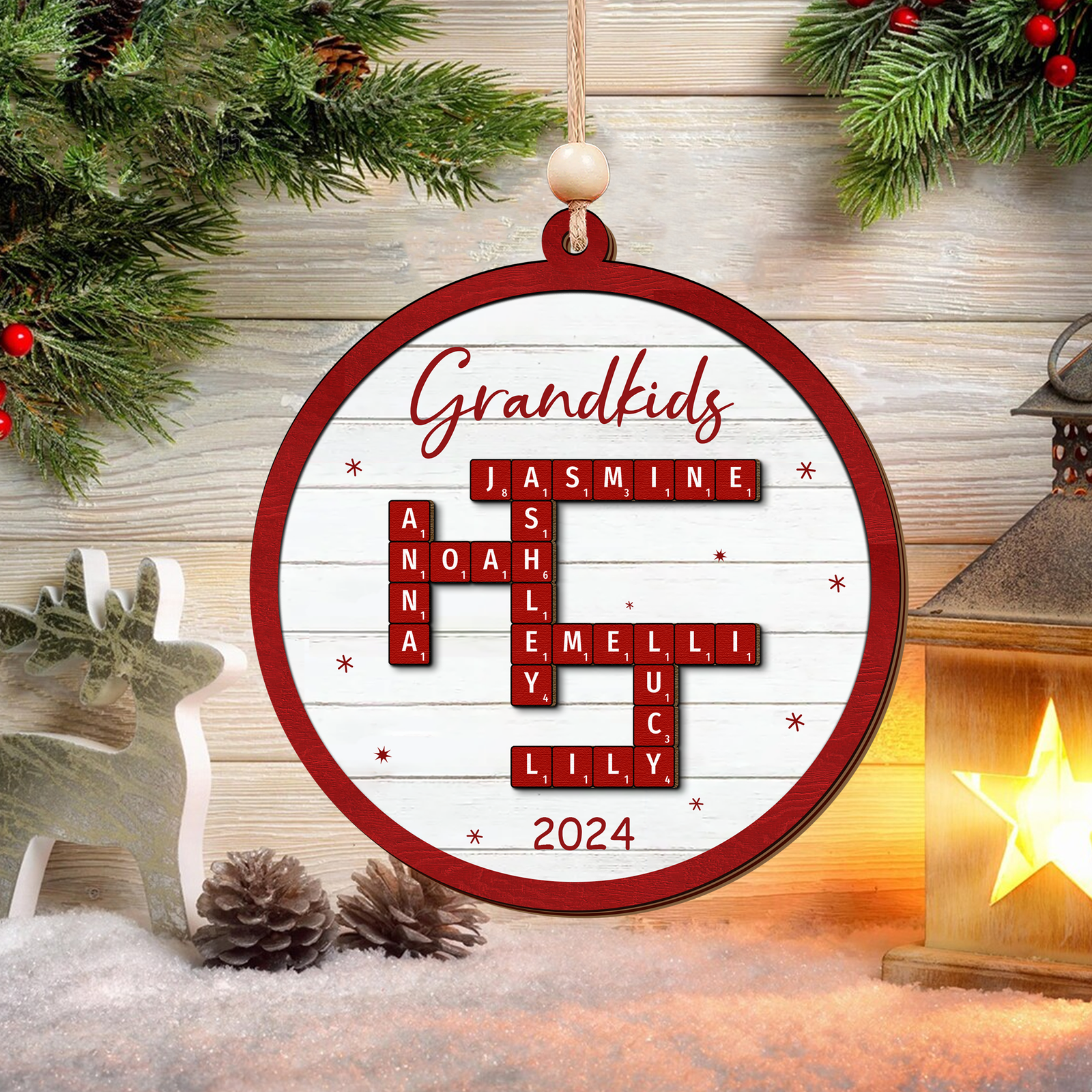 Personalized Grandkids Crossword Puzzle Wooden Ornament, Family Names Christmas Ornaments 2024, CF932 - 19Gifts
