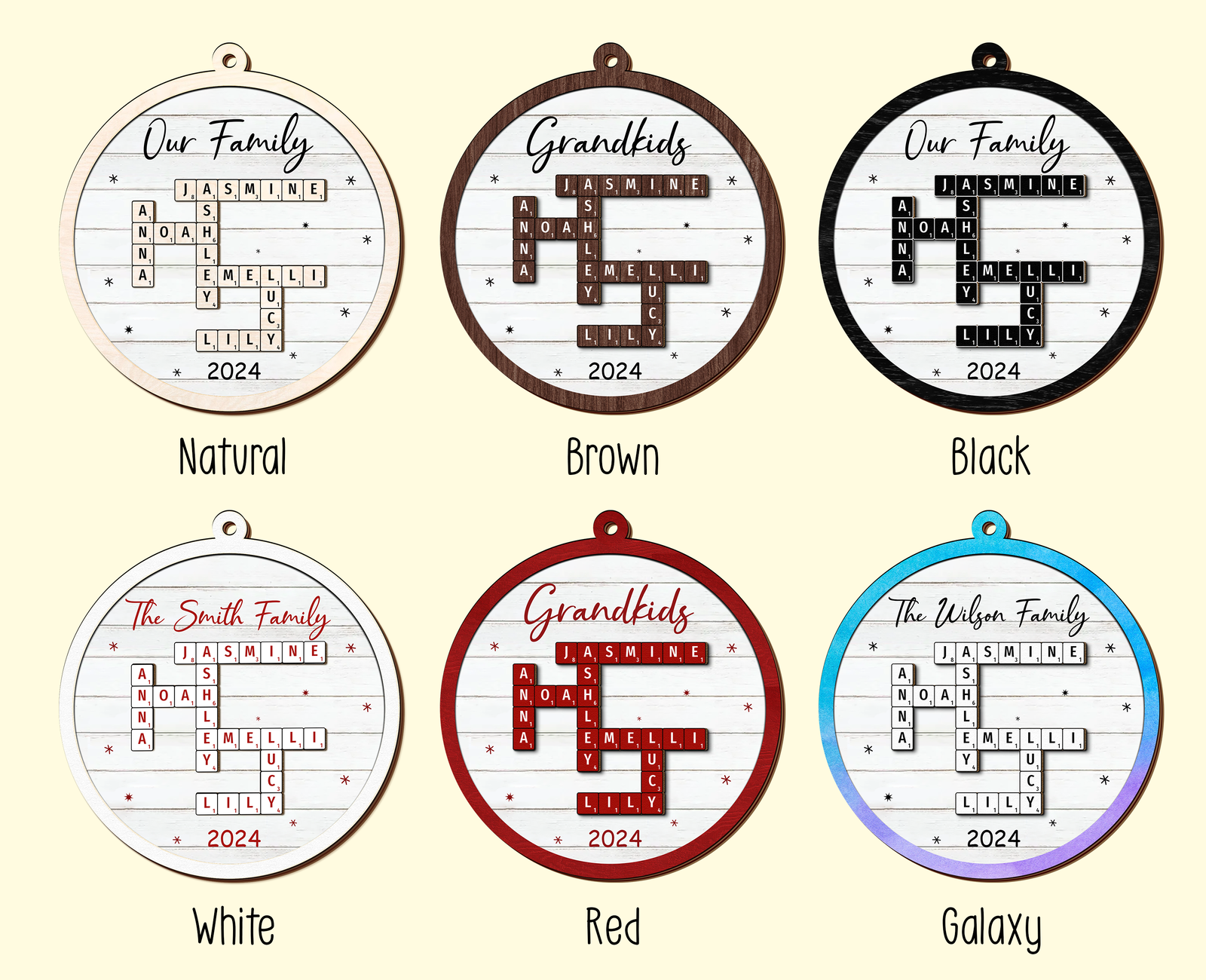 Personalized Grandkids Crossword Puzzle Wooden Ornament, Family Names Christmas Ornaments 2024, CF932 - 19Gifts