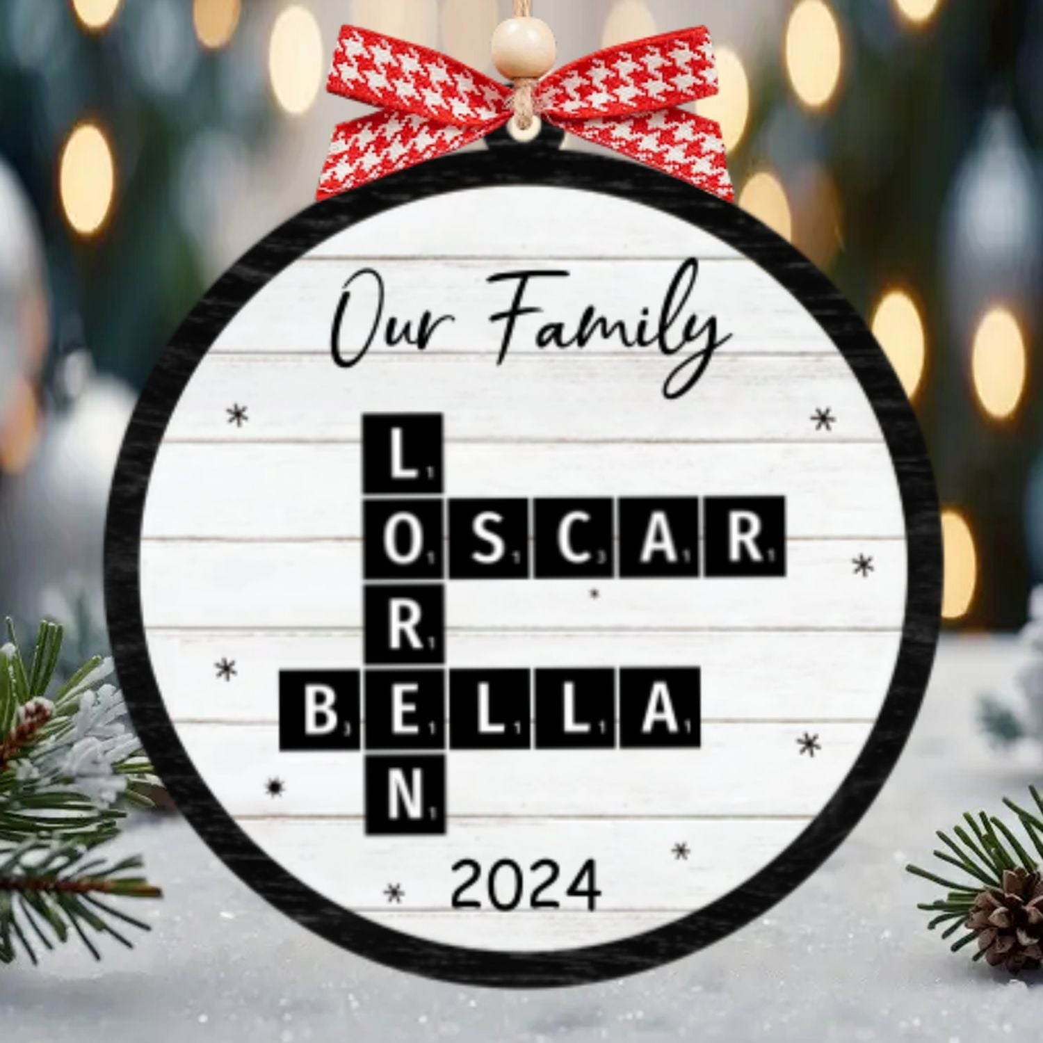 Personalized Grandkids Crossword Puzzle Wooden Ornament, Family Names Christmas Ornaments 2024, CF932 - 19Gifts