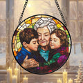 Personalized Grandma And Grandkids Portrait Faux Stained Glass, Custom Photo Family Window Hanging Ornament SC120 - 19Gifts