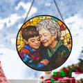 Personalized Grandma And Grandkids Portrait Faux Stained Glass, Custom Photo Family Window Hanging Ornament SC120 - 19Gifts