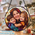 Personalized Grandma And Grandkids Portrait Faux Stained Glass, Custom Photo Family Window Hanging Ornament SC120 - 19Gifts