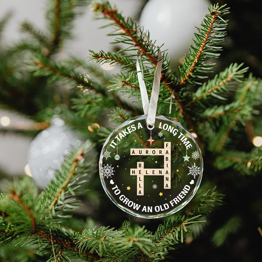 Personalized It Takes A Long Time To Grow An Old Friend Glass Ornament, Bestie Crossword Puzzle Art Ornament, Friendship Gift For Her, Christmas Gift For BFF GX04-88 - 19Gifts