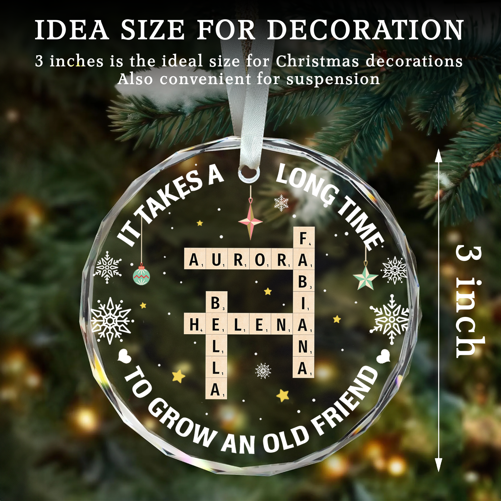 Personalized It Takes A Long Time To Grow An Old Friend Glass Ornament, Bestie Crossword Puzzle Art Ornament, Friendship Gift For Her, Christmas Gift For BFF GX04-88 - 19Gifts