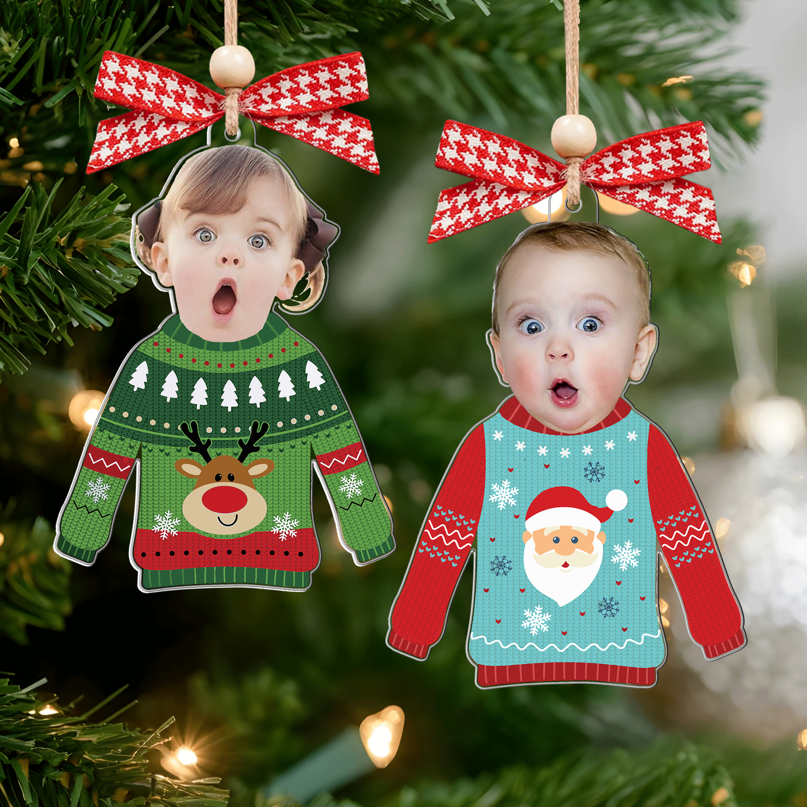 Personalized Kid's Face Christmas Ornament, Custom Photo Funny Kid In Christmas Ugly Sweater, Baby Photo Ornament CF651 - 19Gifts