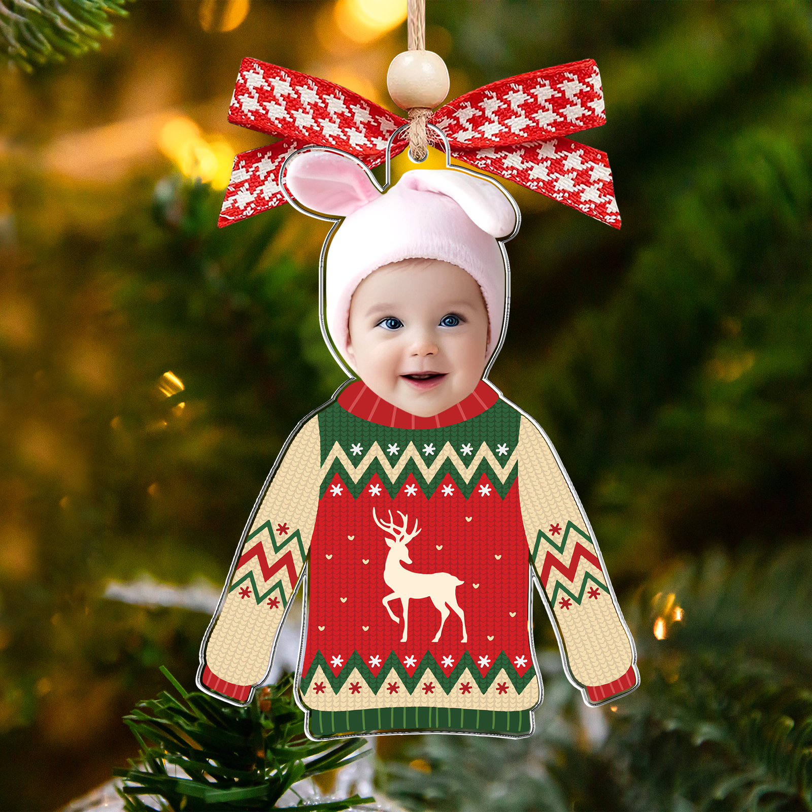 Personalized Kid's Face Christmas Ornament, Custom Photo Funny Kid In Christmas Ugly Sweater, Baby Photo Ornament CF651 - 19Gifts