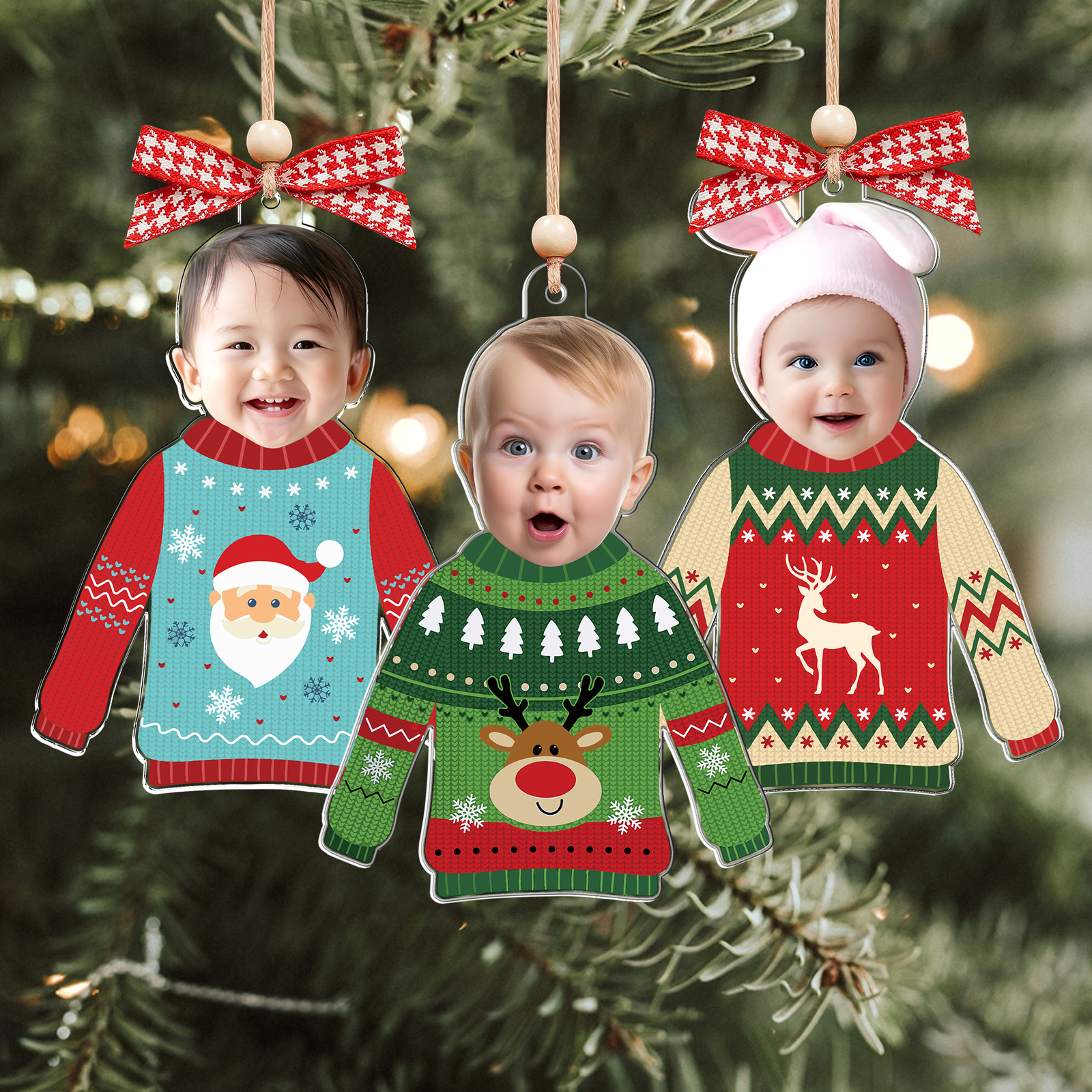 Personalized Kid's Face Christmas Ornament, Custom Photo Funny Kid In Christmas Ugly Sweater, Baby Photo Ornament CF651 - 19Gifts