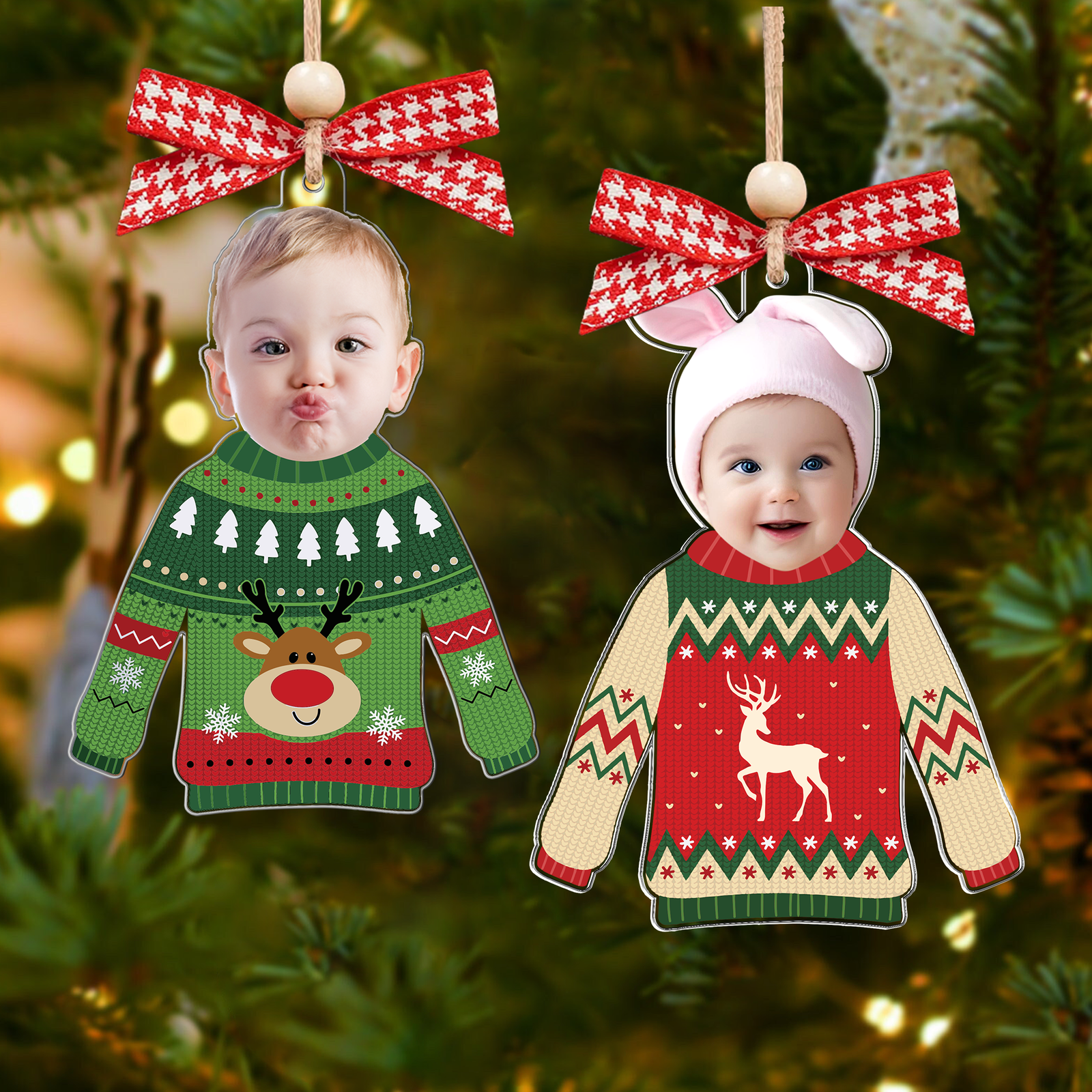 Personalized Kid's Face Christmas Ornament, Custom Photo Funny Kid In Christmas Ugly Sweater, Baby Photo Ornament CF651 - 19Gifts