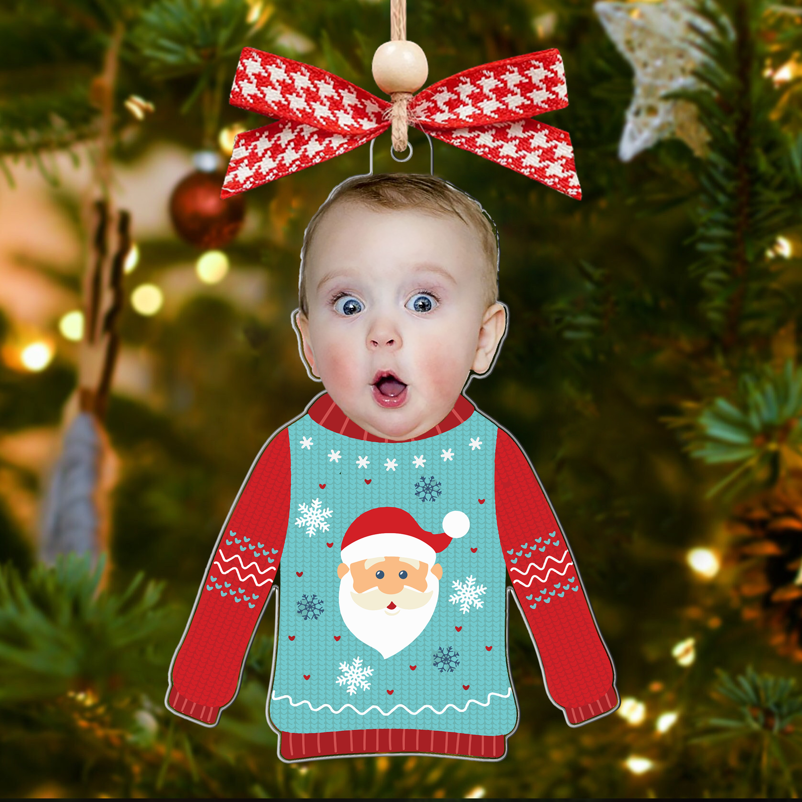 Personalized Kid's Face Christmas Ornament, Custom Photo Funny Kid In Christmas Ugly Sweater, Baby Photo Ornament CF651 - 19Gifts